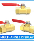 Multi-angle view of Brass Ball Valve One Quarter Inch NPT Female To One Quarter Inch NPT Female Air Compressor Line Shut Off Switch