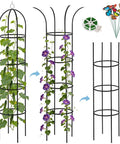All Metal 6.6Ft Obelisk Trellis 2 Pack For Outdoor Climbing Plants And Indoor Potted Plants shown with twist ties and butterflies