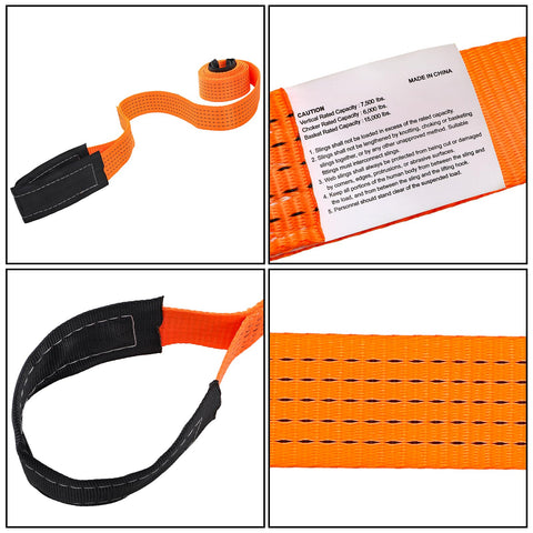 Two Pack 2 Inch By 10 Foot Heavy Duty Lifting Slings Nylon Web Slings 15,000 Lb Capacity Double Ply Winch Straps For Hoist Rigging Towing Moving Tree Saver Recovery Orange
