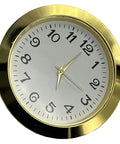 Alloy Clock Face Insert With Long Lasting Arabic Numerals 55mm Diameter gold-tone clock face with black numerals and hands