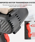 Close-up of Heavy Duty Battery Operated Hydraulic Ratchet Cable Cutter's motor with feed and knife retraction switches.