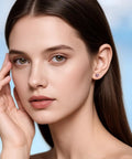 Close-up of model wearing Heart Birthstone Screw Back Earrings Made From Implant Grade Titanium With Super Snug Fit And Truly Hypoallergenic Nickel Free Metals For Daily Grind Featuring Five mm Gem Hearts That Look Straight Up Stunning.