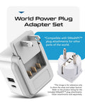 Worldwide Travel Plug Adapter Kit With Dual USB And USB C 3.1A, 20W QC PD, Two US Outlets, Compact Yet Powerful, SWAdapt technology shown