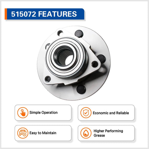 Front view of Front Wheel Hub And Bearing Assembly 515072 Compatible With 2002 2008 Dodge Ram 1500 5 Lug Replacement