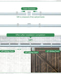 Exterior Sliding Barn Door Hardware Kit With 12 Ft Galvanized Steel Box Track Heavy Duty Wall Mount System For Outdoor Use Fits Doors Up To 72 Inches Wide And Supports Up To 300 Lb, shown installed on brick wall with wooden door