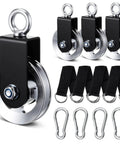 4 Pack Aluminum Cable Pulleys For Home Gym Pulley System 90mm Alloy Wheels Smooth Glide And Rust Resistant Durability Pro Grade Gym Accessories Go To Full Body Workouts At Home Silver, set with straps and carabiners