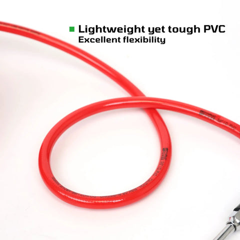 Smooth Operator Truck Tire Inflator Kit featuring a lightweight, flexible red PVC hose with durable metal connector.