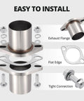 Universal 2 Bolt Exhaust Flange Repair Piping Kit With Premium 304 Stainless Steel Gasket Set Quick Fix For Dang Fast Pipe Seals Hella Sturdy 2.5 Inch OD components displayed for installation.