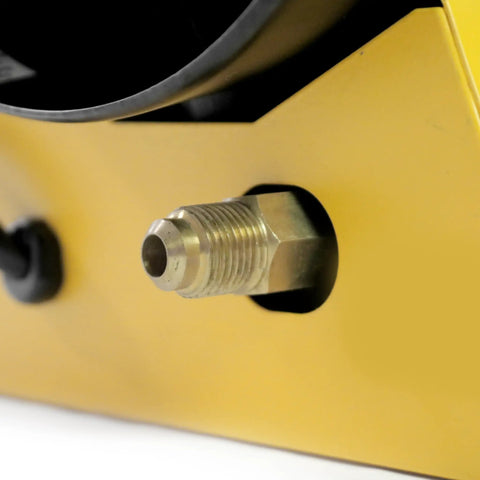 Close-up of the brass fitting on the Heavy Duty Forced Air Propane Heater 90000 BTU for secure propane connection.