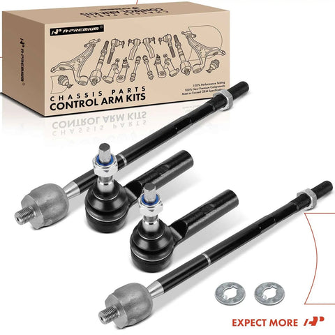Four Piece Front Inner And Outer Tie Rod End Kit For Dodge Charger Challenger And Chrysler 300 RWD 2011 To 2020 V8 With Competition Suspension Durable Steel For Precise Steering And Easy Install, four black tie rod ends and box