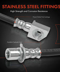 Close-up of stainless steel fittings on Front Brake Hydraulic Hose Pair For Ford F150 2010 2011 Front Left And Right Driver And Passenger Side Replacement Truck Ready V6 And V8 Engines No Bracket End Fittings Pack Of 2.