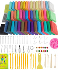 50 Color Polymer Clay Kit For Kids And Grownups Modeling Clay With Storage Box Oven Bake Clay Set Sculpting Tools And Accessories Creative DIY Gift For Artists And Crafters displayed with tools and accessories