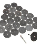 Metal Cutting Discs For Rotary Tools 25 Piece Cut Off Wheel Set With Double Reinforced Fiberglass and mandrel visible