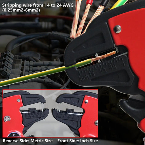 Automatic Wire Stripper And Cutter 7 Inch Eagle Nose Pliers 2 In 1 Tool stripping wires in a car engine bay