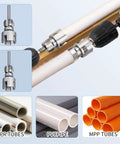 Kick Butt Plumbing Work With This Heavy-Duty PVC Pipe Threader Set for 1/2 and 3/4 inch PVC, PPR, and MPP pipes.