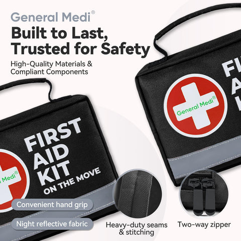 Compact 150 Piece First Aid Kit With Instant Cold Pack And Emergency Blanket For Grab And Go Travel Home Office Car Camping in lightweight bag