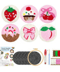 Six Piece Punch Needle Coaster Kit Set For Beginners And Adults, DIY Embroidery Craft With Patterns, Yarns, Hoop, Monk's Cloth