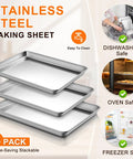 Heavy Duty Baking Sheet Set Of 3 For Home Bakers Commercial Grade Stainless Steel Cookie Sheets in 12, 16, and 17.5 inch sizes
