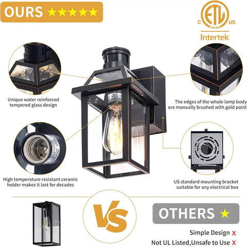 Outdoor Porch Lights With Built In GFCI Outlets No Brainer Easy Plug In Dusk To Dawn Motion Sensor featuring tempered glass and ceramic socket