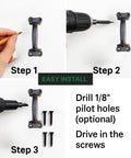Easy install guide for Heavy Duty Cast Iron Fence Gate Handles 4 Pack Rustic Barn Door Pulls showing step-by-step instructions.