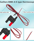 BlueStars 80BK-A K-type thermocouple bead probe with red insulated wires and black connector