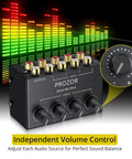 4 Channel Stereo Audio Mixer With RCA Inputs And Independent Volume Controls For TV PC DJ Home Studio Setup No Power Required