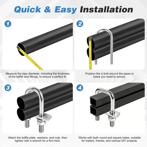 Heavy Duty M12 U Bolts Kit 2-1/16 in Wide by 4-1/2 in Long Stainless Marine Grade 304 U Bolts for Boat Dock Pipe Small Trailer and DIY Woodworking Hardware installed on round and square tubes
