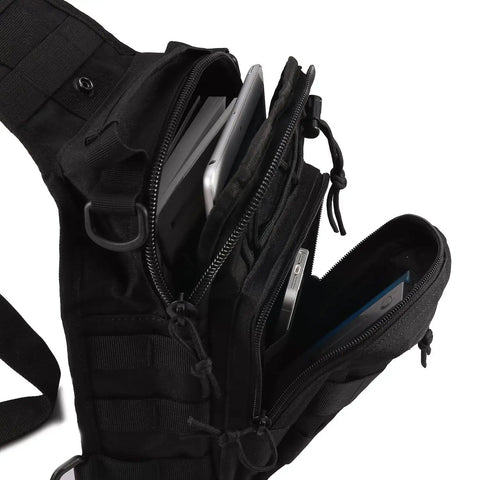 Rugged 1000D Tactical MOLLE Sling Backpack For Camping Hiking Trekking And Outdoor Adventures Lightweight Daypack in use