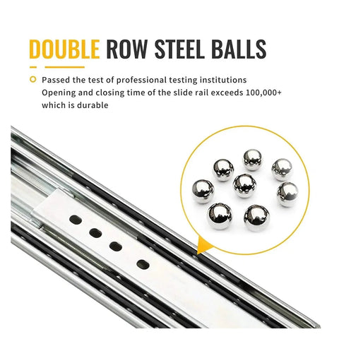 Side Mount Ball Bearing Drawer Slides Full Extension One Pair Heavy Duty 12 To 50 Inch Quiet Smooth Opening Rails with Steel Balls