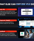 CRP129X V3.0 Elite OBD2 Scanner features Auto VIN, diagnostic report, and feedback options, enhancing vehicle diagnostics.