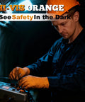 Orange nitrile gloves, heavy-duty 8-mil, powder-free with raised diamond texture grip, XL