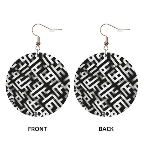 Black And White Grid Print Dangle Earrings For Women, Hella Lightweight Faux PVC Leather Look With Secure Silver Plated Hooks, Fresh Daily Wear That Truly Slays Every Casual Outfit - front and back view.