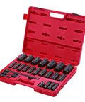 1/2 Inch Drive Deep Impact Socket Set, 24-Piece, Deep Sockets From 5/16 Inch To 1-1/2 Inch, Includes Extensions, Open Red Case