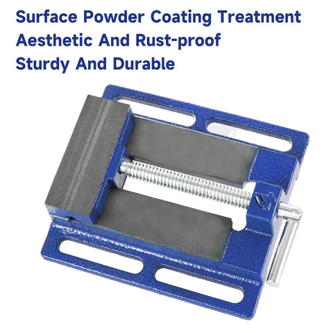 Built Like A Tank 4 Inch Drill Press Vise With Slotted Cast Iron Base And Precision Steel Jaw Plates for steady workpiece holding.