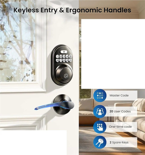 Skip The Keys Forever With This Top Shelf Keyless Entry Door Lock Featuring Heavy Duty Electronic Keypad Auto Lock Design And Backlit Handles For Hassle Free Daily Use Anytime on a door with a keypad and ergonomic handle.