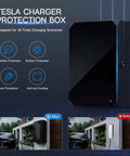 Wall Mounted EV Charger Protection Box Drip Proof Charging Case Universal Tesla Fit Plug Hardshell Housing displayed with features.