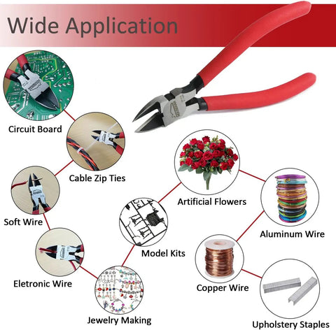 6 Inch Flush Cut Wire Cutters Set 5 Pack With Non Slip Handles, Spring Loaded Diagonal Cutting Pliers for various applications
