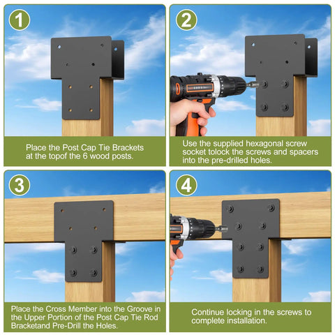 Beefy Three Millimeter Steel Post Caps Tie Brackets Black, Heavy Duty Galvanized, 2 Pack, Actual 3.5 X 3.5 Inches, Rust-Proof Support for Wood Posts, Pergola, Gazebo and Deck Beams