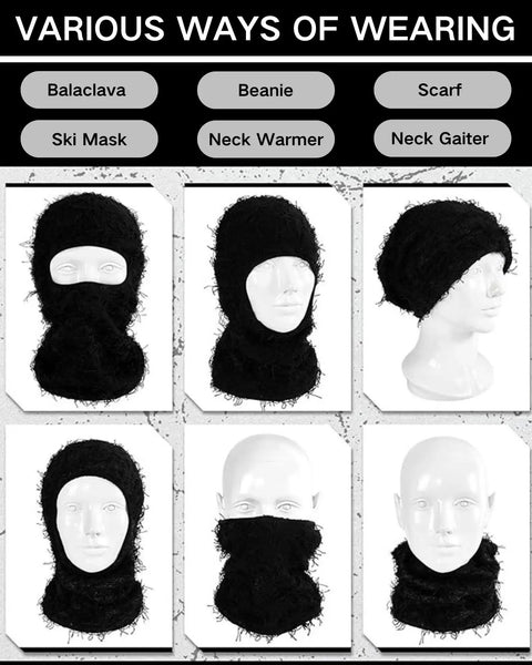 Two Pack Winter Distressed Balaclava Knit Ski Mask For Women And Men Full Face Coverage Three In One Wearable Balaclava Scarf