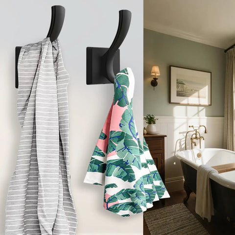 Heavy Duty Black Towel Hooks 3 Pack For Bathroom Wall Mount Robe Coat Hats Bags Keys And More Utility Hangers With Smooth Curved Edges