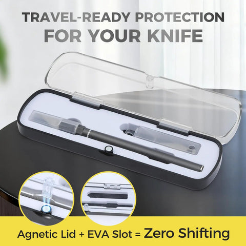 12 Piece Precision Craft Knife Set With Preloaded Aluminum Handle And 10 Size 11 Hobby Blades Plus Storage Case for Paper Foam Plastic Leather Wood Right Out Of The Box in open protective case