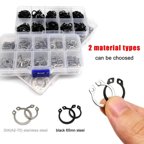 Heavy Duty Retaining Rings Assortment Kit 750 1500 2700 Pcs M5 M6 M8 M10 M12 M14 M16 M20 C Type External Circlips Stainless Steel 65Mn in box