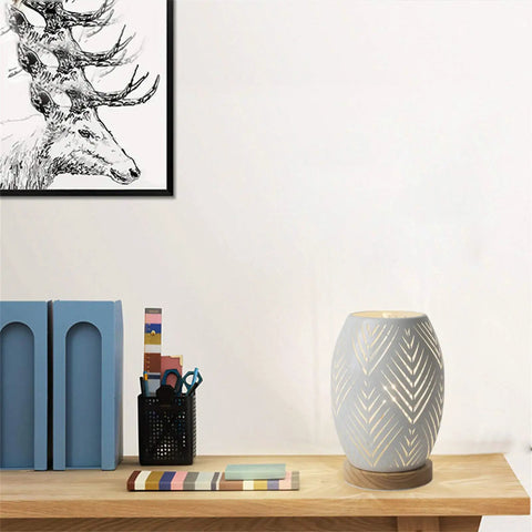 Modern Table Lamp With Metal Hollow Design For Bedroom Living Room Office Bar Or Restaurant E26 60W Night Light Bulb Not Included Cozy Warm Glow Minimalist Decor Durable Desk Lamp on wooden desk