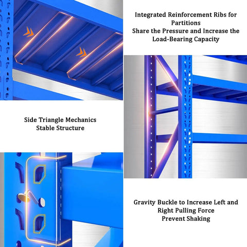 Hella Sturdy 4 Tier Metal Shelving Unit Boltless Heavy Duty Storage Rack showing integrated reinforcement ribs and stable structure features.