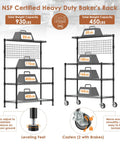 Workhorse Kitchen Bakers Rack With Wheels And Storage, 4 Tier Microwave Stand And Utility Cart, NSF Certified Commercial Metal Shelving, black