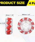 Two Pack Mecanum Wheel Set For Smart Robot Cars And DIY Models, 66mm Omnidirectional Wheels, ABS Rubber Red Finish, dimensions shown