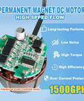 Close-up of permanent magnet DC motor for Automatic Pool Cover Pump One Quarter HP 1500 GPH 115 and 230 Volt