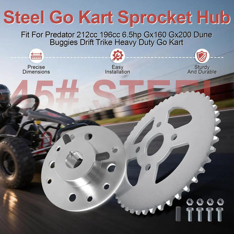 Steel Go Kart Sprocket Hub with 3/4 Inch Bore and 3/16 Inch Keyway for Predator 212cc Drifting Trike with 50 Tooth Sprocket