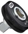 Close-up of Quick Adapter For Ratchet Handle Three Eighths Inch Drive Angle Black 0.3 Inch Drive with knurled grip detail