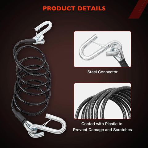 Coiled Trailer Safety Cable Kit With S Hooks, 7500 Lb Capacity, 7 Feet Long, Black Heavy Duty Towing Cables, Set Of 2